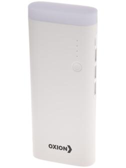 Внешний аккумулятор OXION, 2 USB, 10000 мАч, Li-pol, 2/1 A, фонарик, белый
