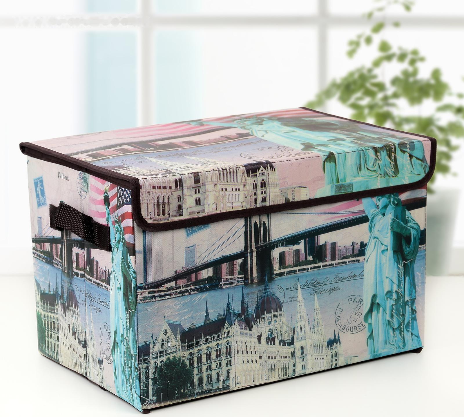 Короб стеллажный для хранения с крышкой «Страны», 38×25×25 см, дизайн МИКС