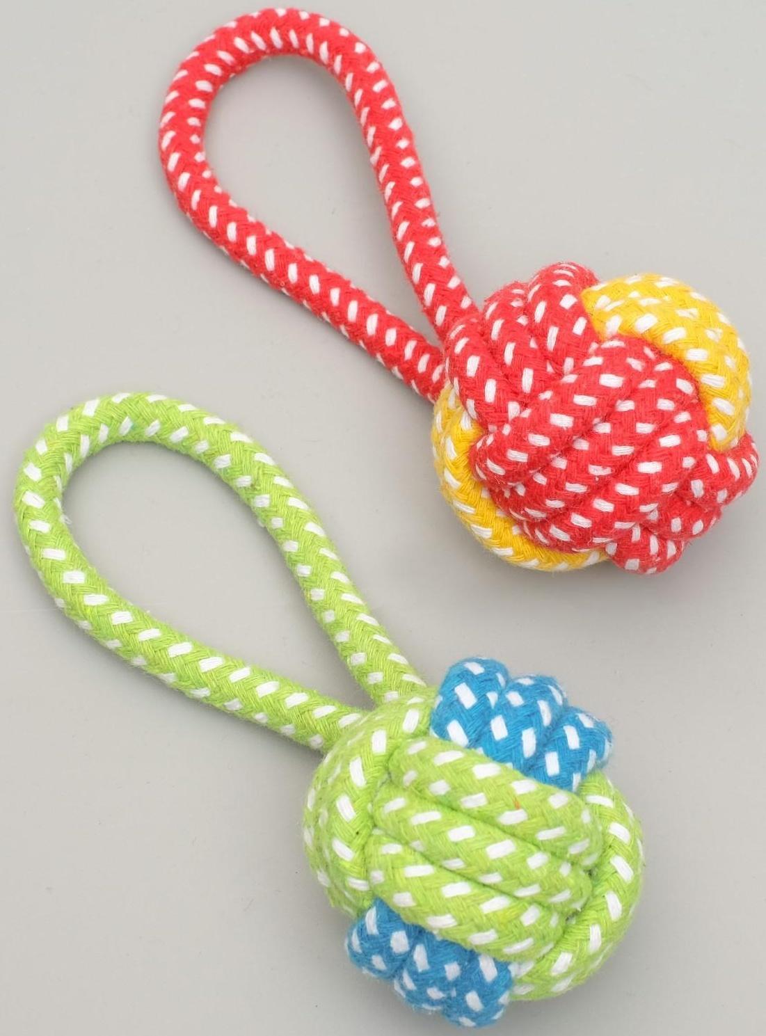 Мячик из каната с ручкой, шарик 5 см, до 30 г, микс цветов