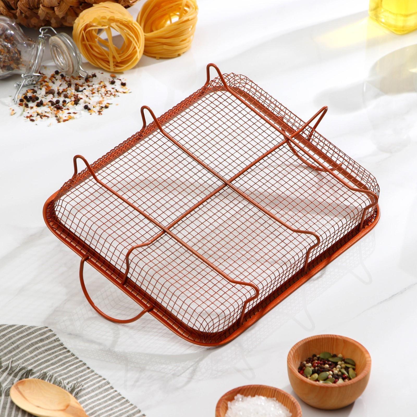 Противень «Прима. Гриль», 35×25 см, с решёткой, антипригарное покрытие, цвет коричневый