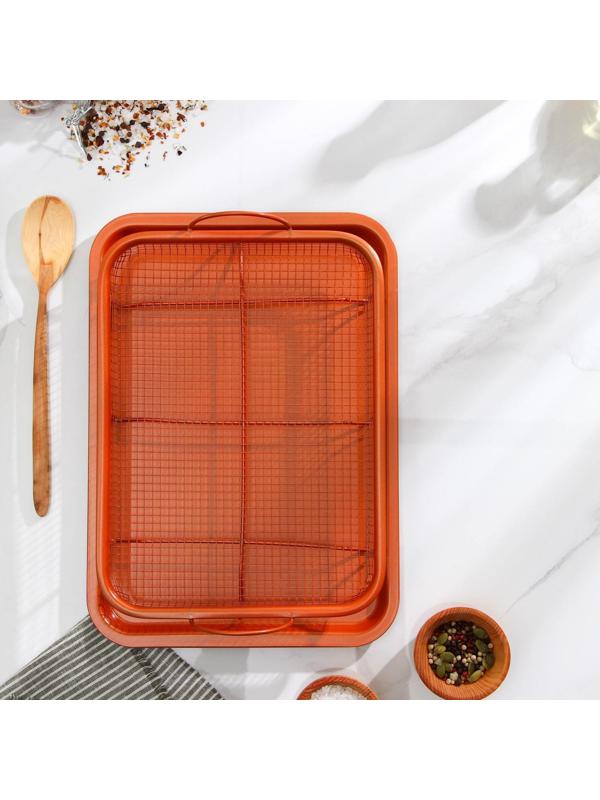 Противень «Прима. Гриль», 35×25 см, с решёткой, антипригарное покрытие, цвет коричневый