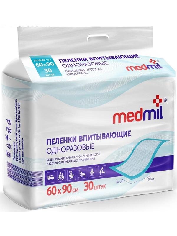 Пеленки впитывающие одноразовые Medmil, оптима, 60 х 90, 30 шт.