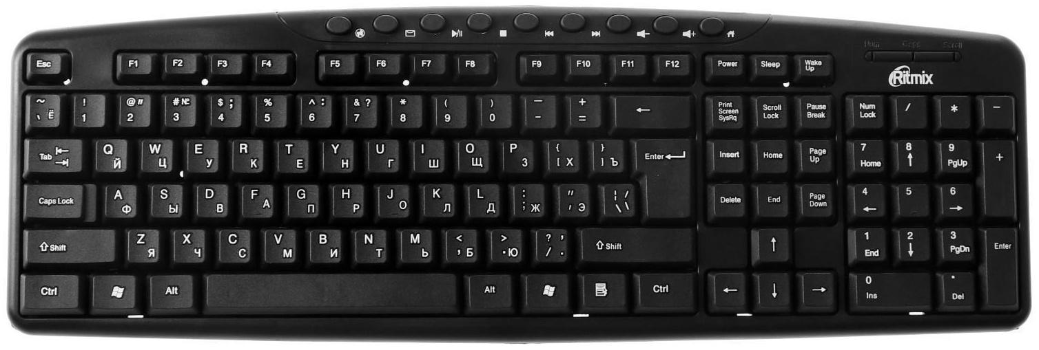 Клавиатура Ritmix RKB-141, проводная, мембранная, 116 клавиш, USB, кабель 1.3м, черная