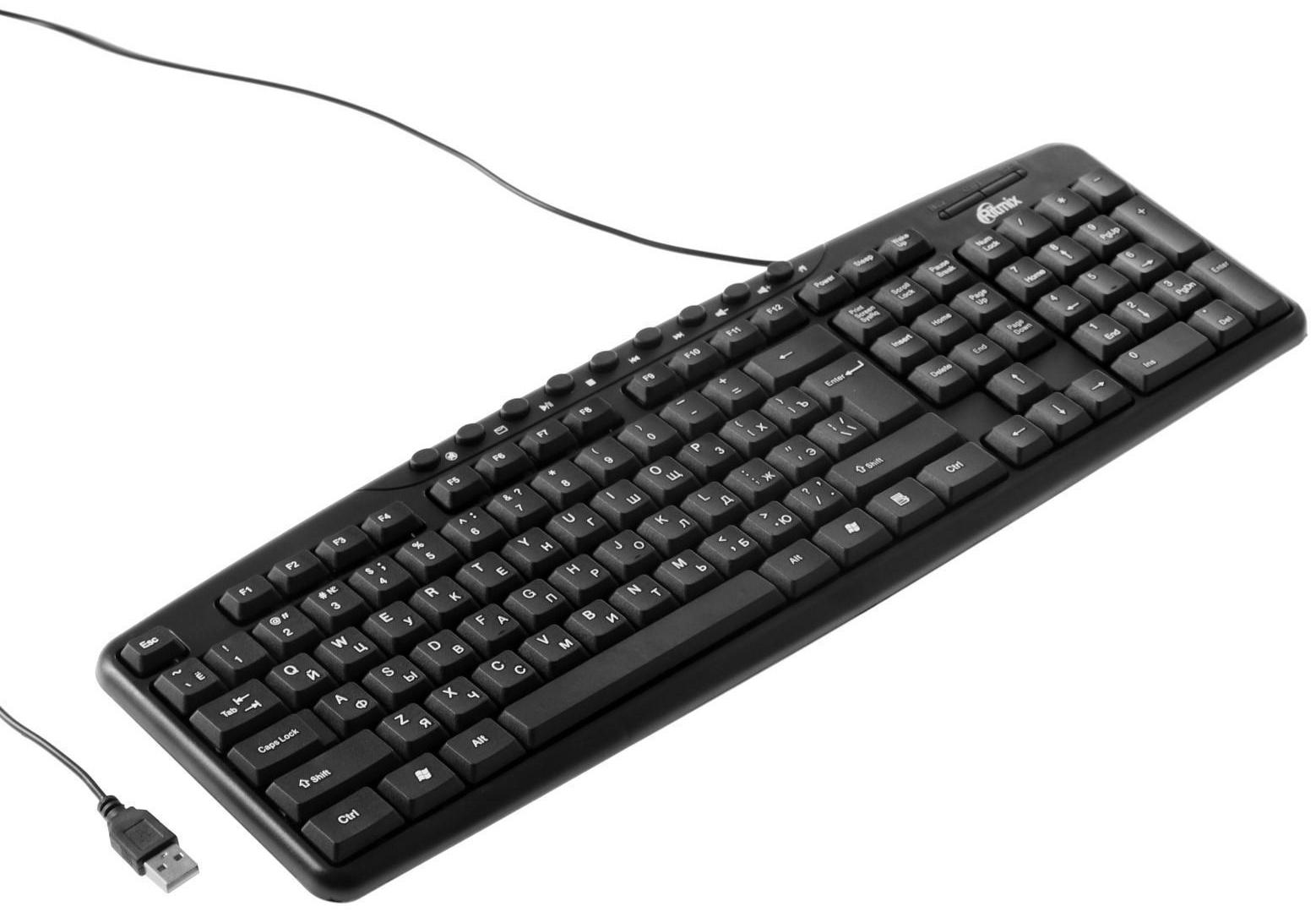 Клавиатура Ritmix RKB-141, проводная, мембранная, 116 клавиш, USB, кабель 1.3м, черная