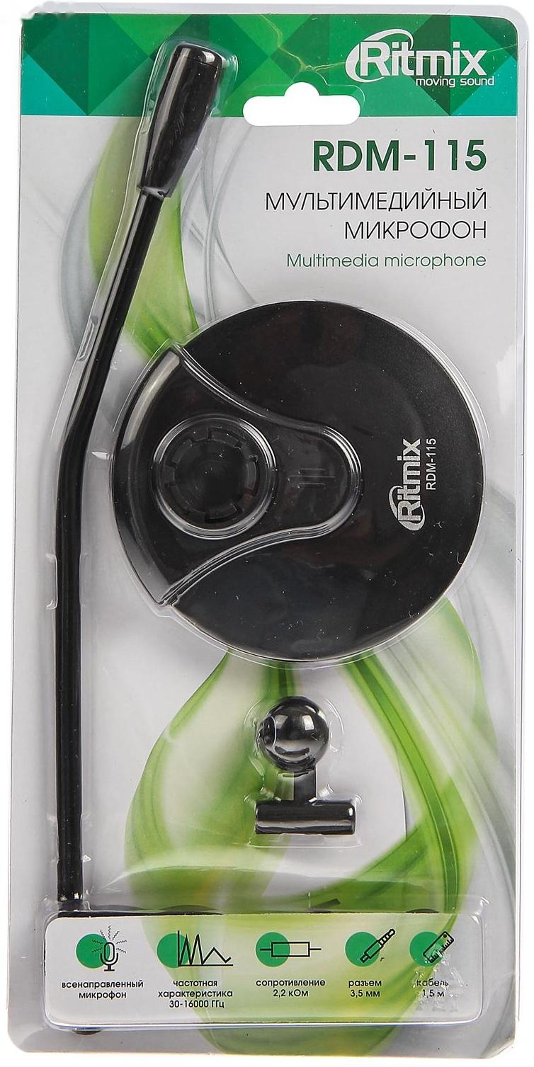 Микрофон Ritmix RDM-115, на подставке, разъем 3.5 мм, кабель 1.5 м