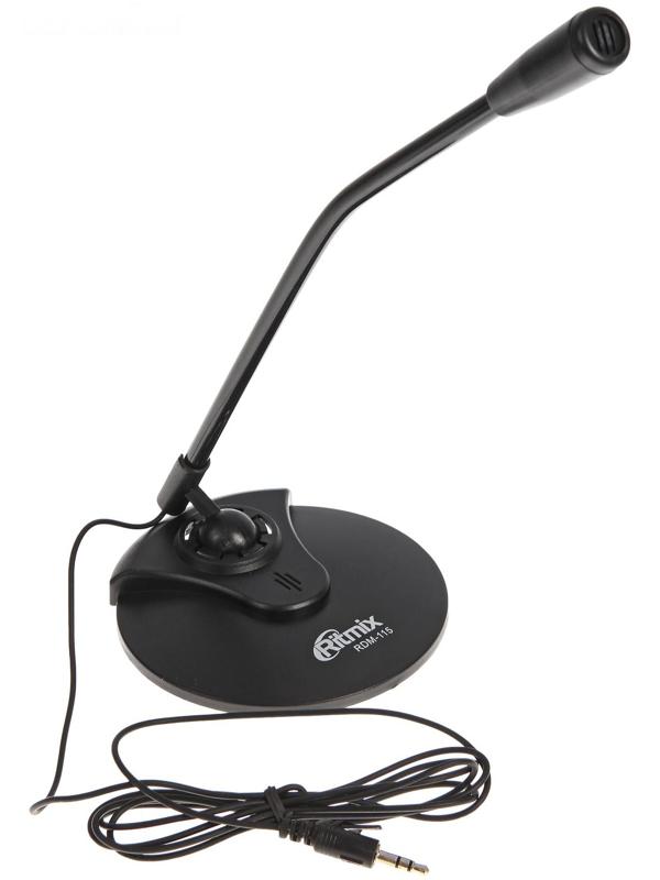 Микрофон Ritmix RDM-115, на подставке, разъем 3.5 мм, кабель 1.5 м
