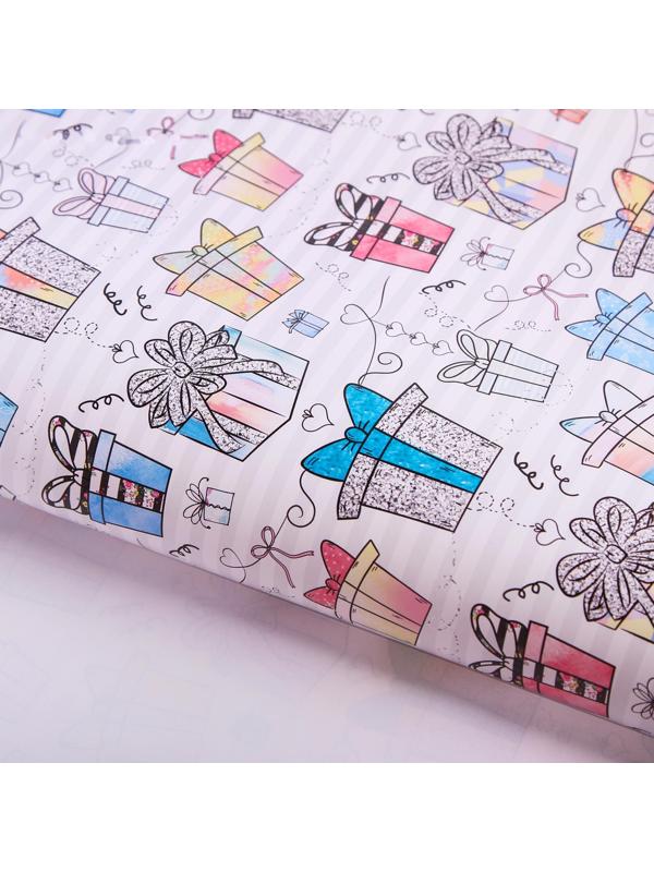 Бумага упаковочная глянцевая «Подарочки», 70 × 100 см / 10 шт.