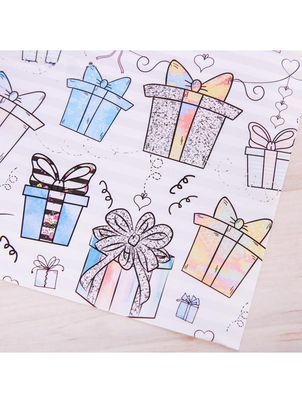 Бумага упаковочная глянцевая «Подарочки», 70 × 100 см / 10 шт.