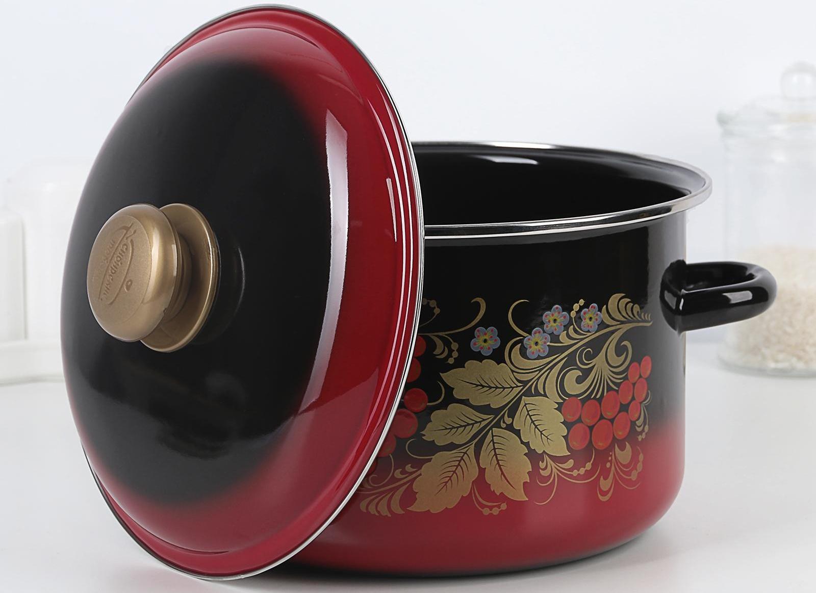 Кастрюля «Рябинушка», 4 л, индукция, цвет красно-чёрная