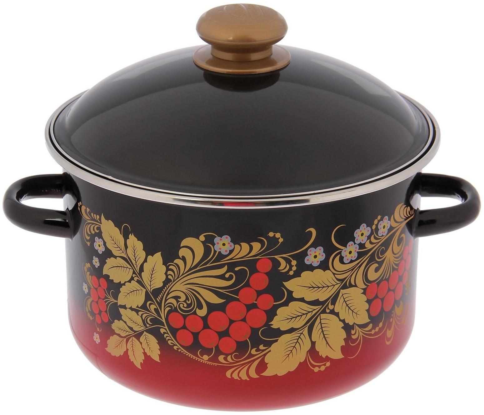 Кастрюля «Рябинушка», 4 л, индукция, цвет красно-чёрная