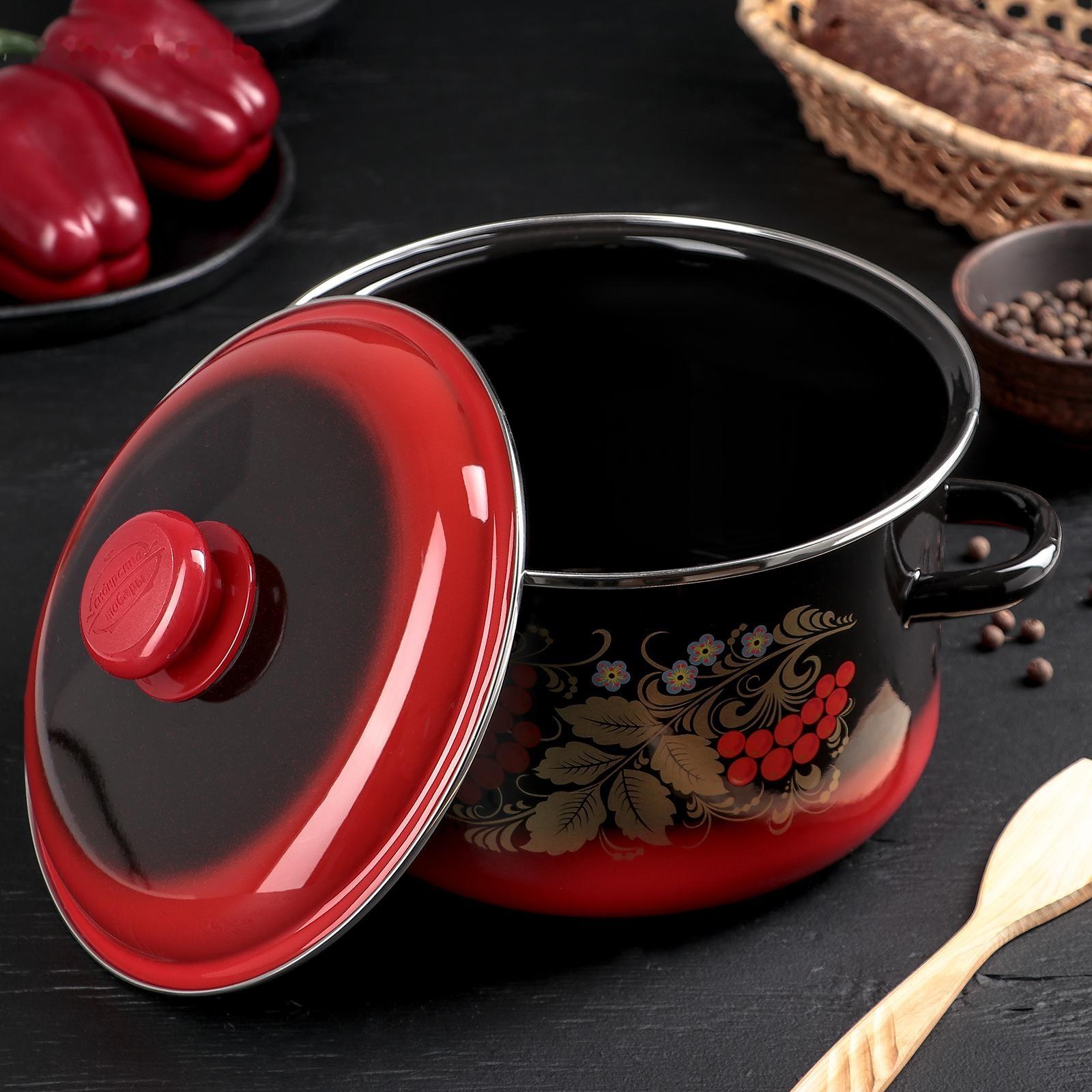 Кастрюля «Рябинушка», 4 л, индукция, цвет красно-чёрная