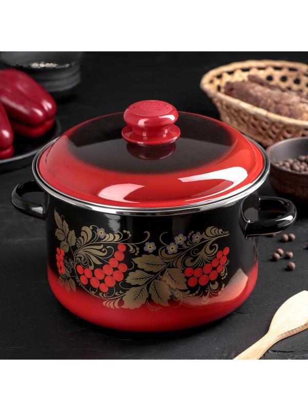 Кастрюля «Рябинушка», 4 л, индукция, цвет красно-чёрная