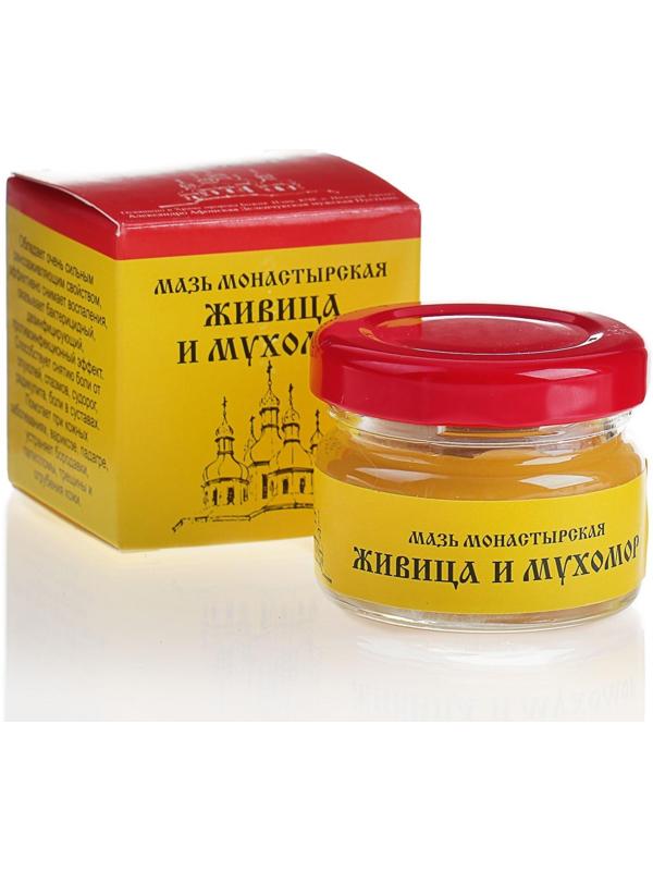 Мазь «Монастырская Живица с Мухомором». Ранозаживляющая.  Стекло. 28 мл.