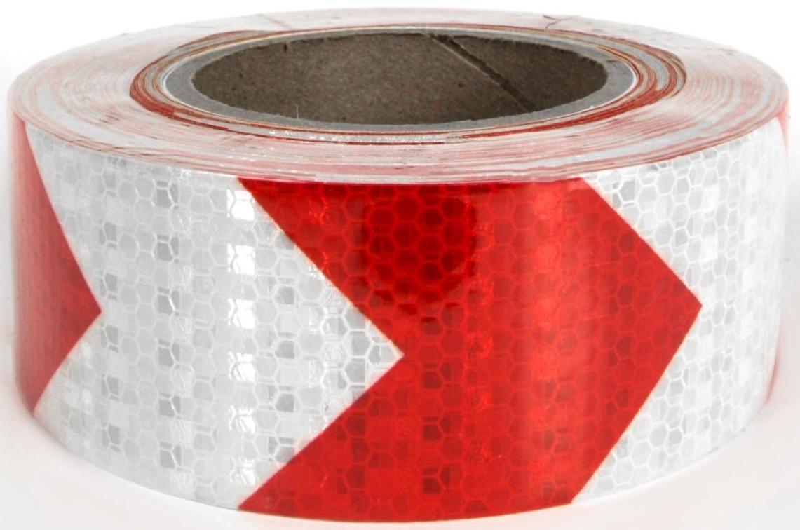 Светоотражающая лента, самоклеящаяся, красно-белая, 5 см х 25 м