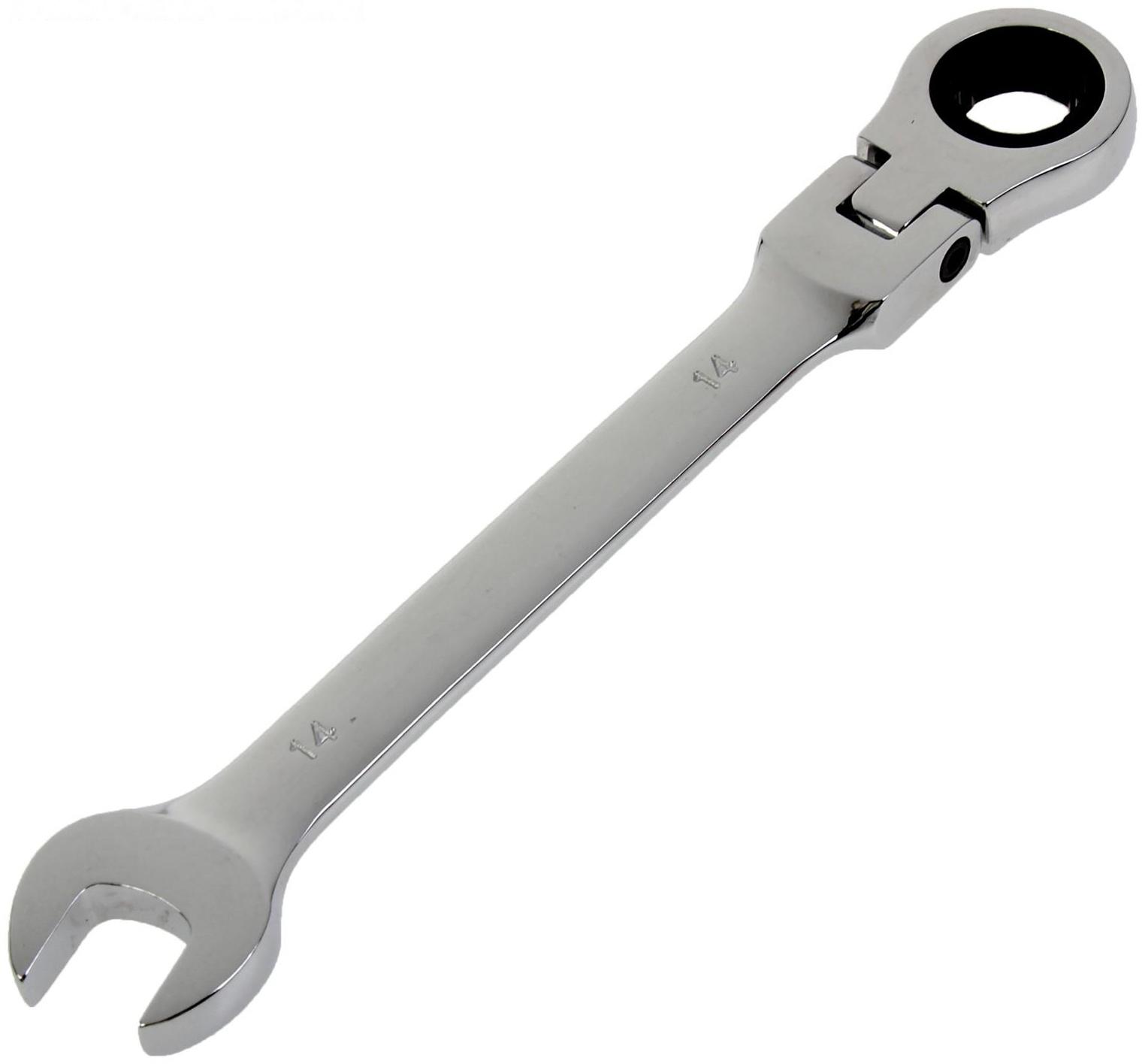 Ключ комбинированный трещоточный шарнирный ТУНДРА, CrV, полированный, 72 зуба, 14 мм