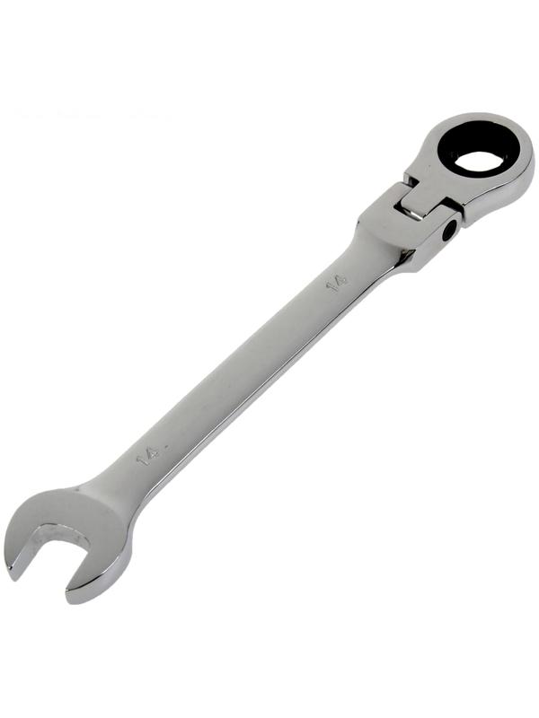Ключ комбинированный трещоточный шарнирный ТУНДРА, CrV, полированный, 72 зуба, 14 мм