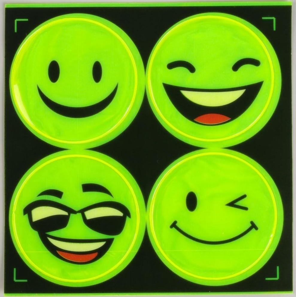 Светоотражающие наклейки «Смайлы», d = 5 см, 4 шт на листе, цвет жёлтый