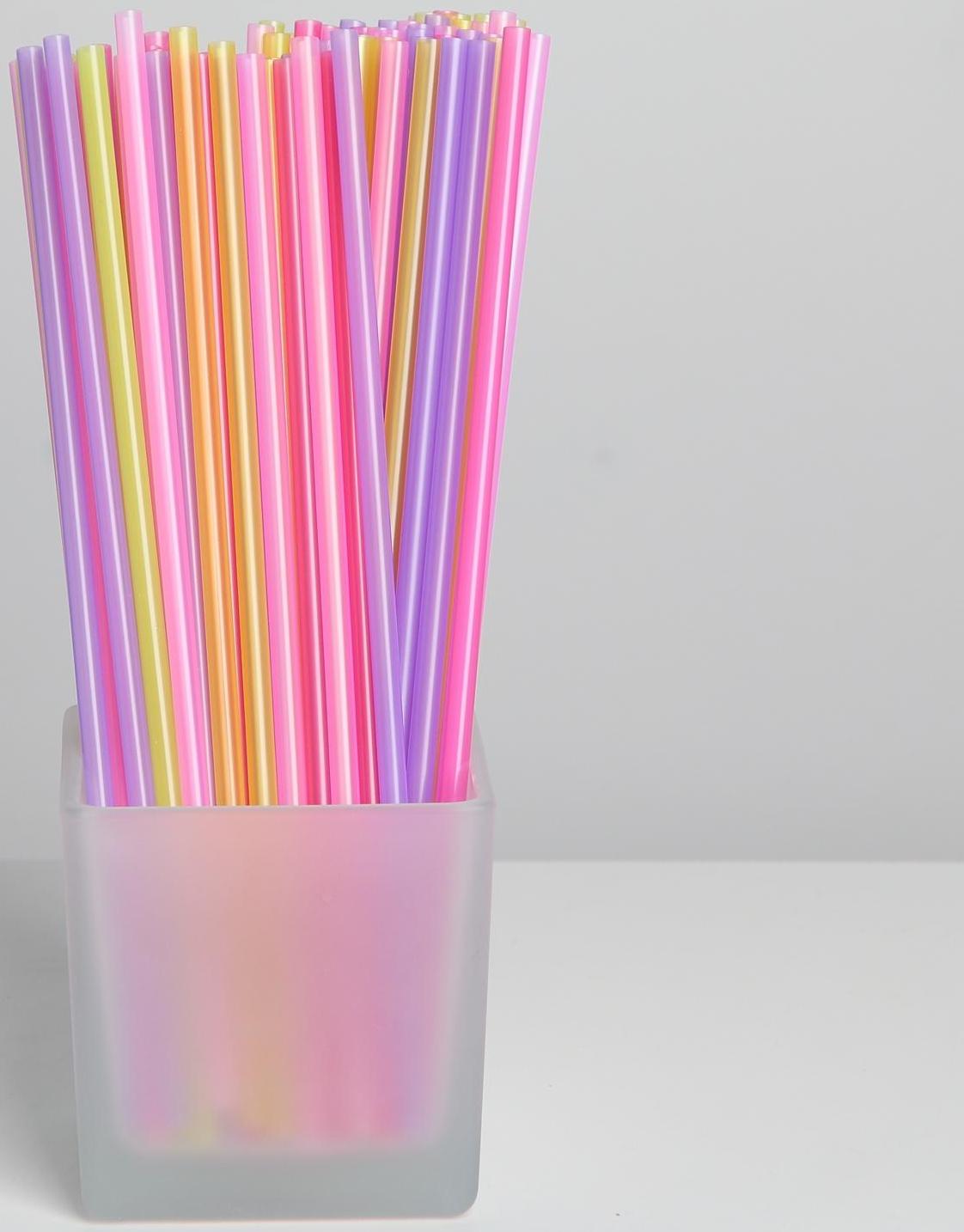 Набор одноразовых трубочек для напитков, 0,5×21 см, 100 шт, цвет МИКС