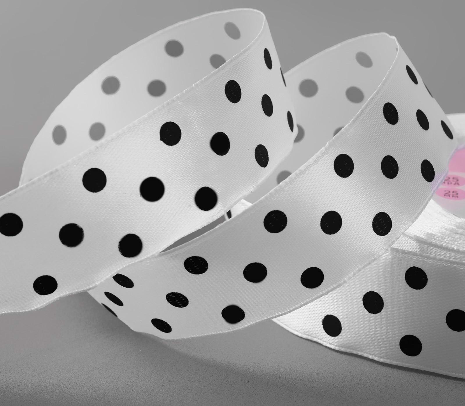 Лента атласная «Горошек», 25 мм × 23 ± 1 м, цвет белый №001