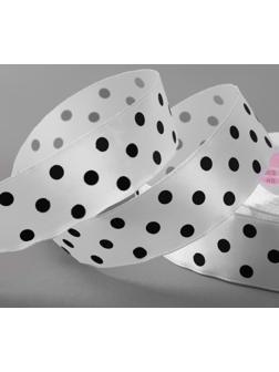 Лента атласная «Горошек», 25 мм × 23 ± 1 м, цвет белый №001