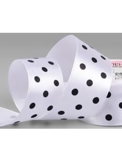 Лента атласная «Горошек», 40 мм × 23 ± 1 м, цвет белый №001