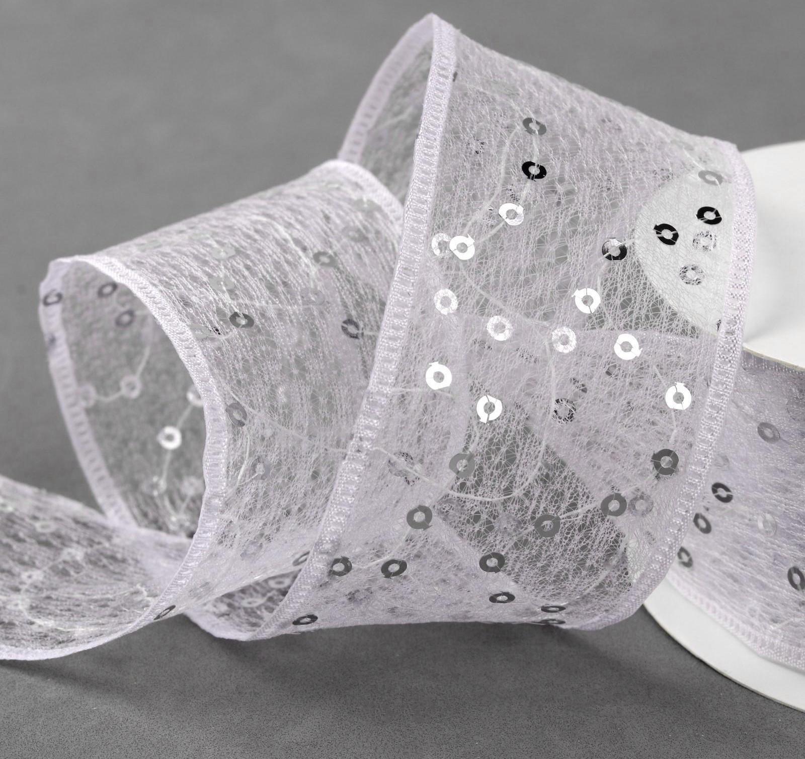 Лента декоративная «Пайетки», 40 мм, 9 ± 0,5 м, цвет белый №1