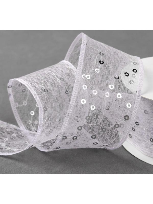 Лента декоративная «Пайетки», 40 мм, 9 ± 0,5 м, цвет белый №1