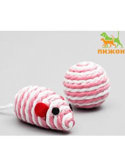 Набор игрушек для кошек: мышь 5 см и шар 4 см, микс цветов