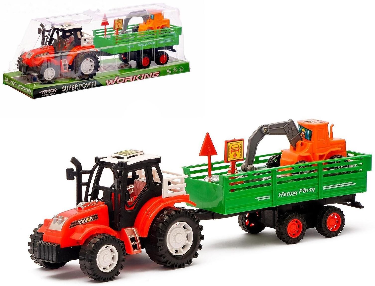 Трактор инерционный «Фермер», с прицепом, цвета МИКС