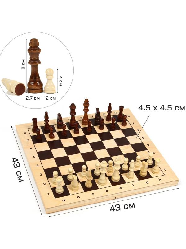 Шахматы турнирные, доска дерево 43 х 43 см, фигуры дерево, король h-9 см
