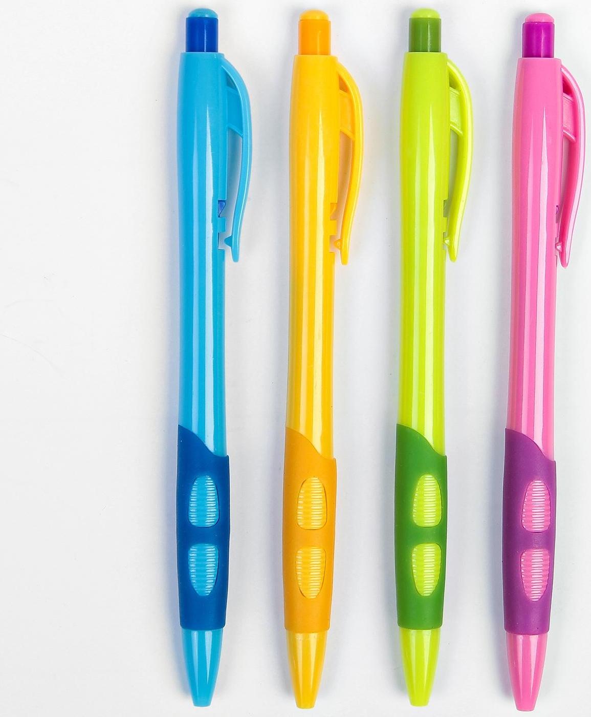 Ручка шариковая, 0.5 мм, стержень синий, с резиновым держателем, корпус МИКС