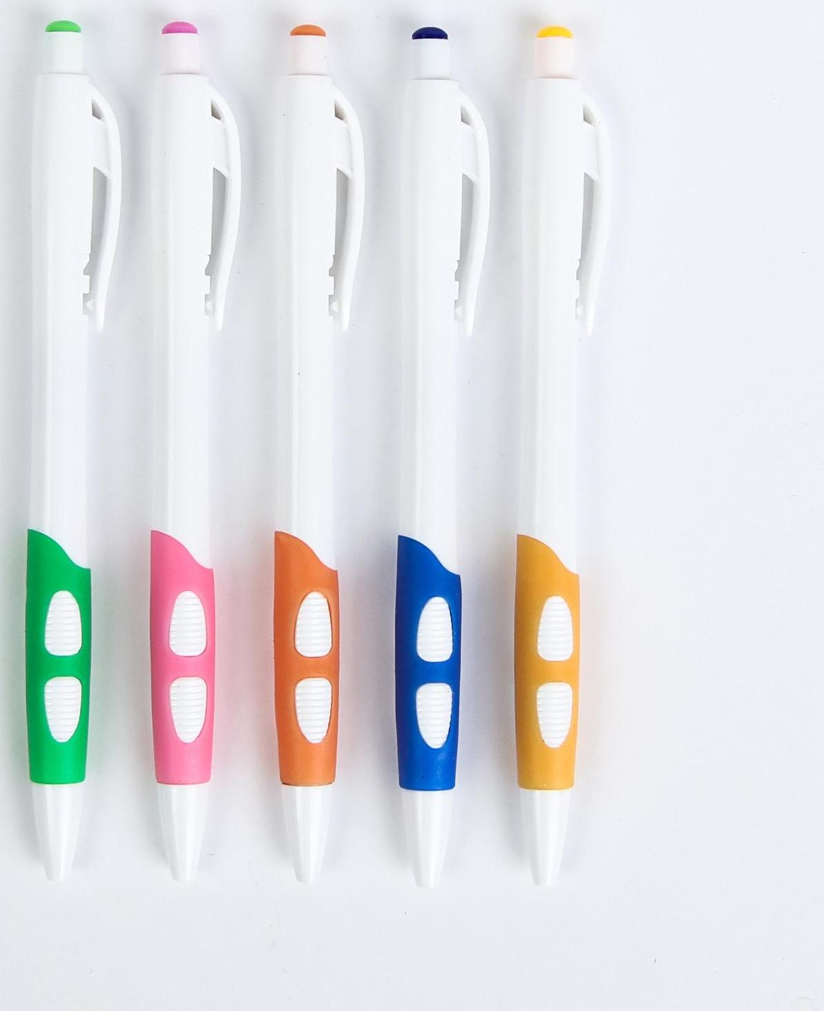 Ручка шариковая, 0.5 мм, стержень синий, корпус белый с резиновым держателем, МИКС