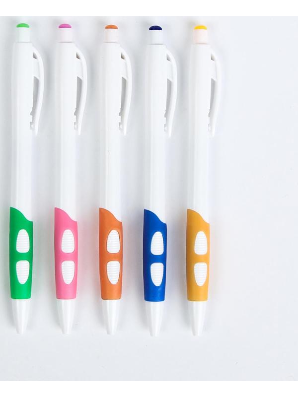 Ручка шариковая, 0.5 мм, стержень синий, корпус белый с резиновым держателем, МИКС