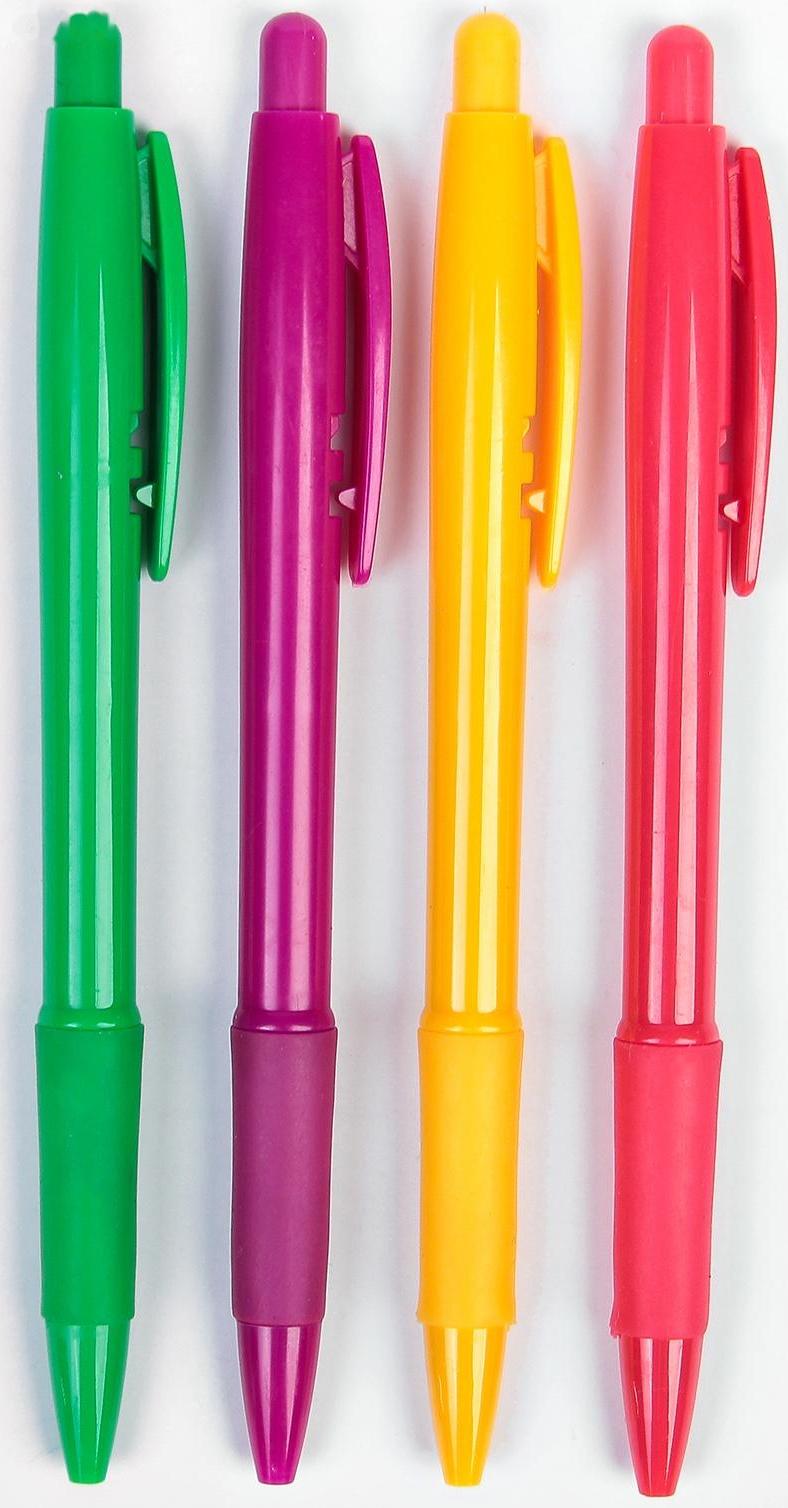 Ручка шариковая, 0.5 мм, стержень синий, с резиновым держателем, корпус МИКС