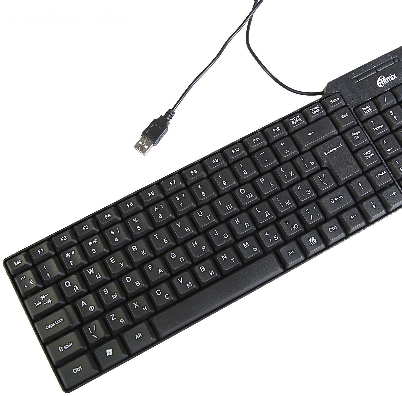Клавиатура Ritmix RKB-100, проводная, мембранная, 102 клавиши, USB, чёрная