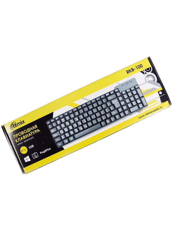 Клавиатура Ritmix RKB-100, проводная, мембранная, 102 клавиши, USB, чёрная