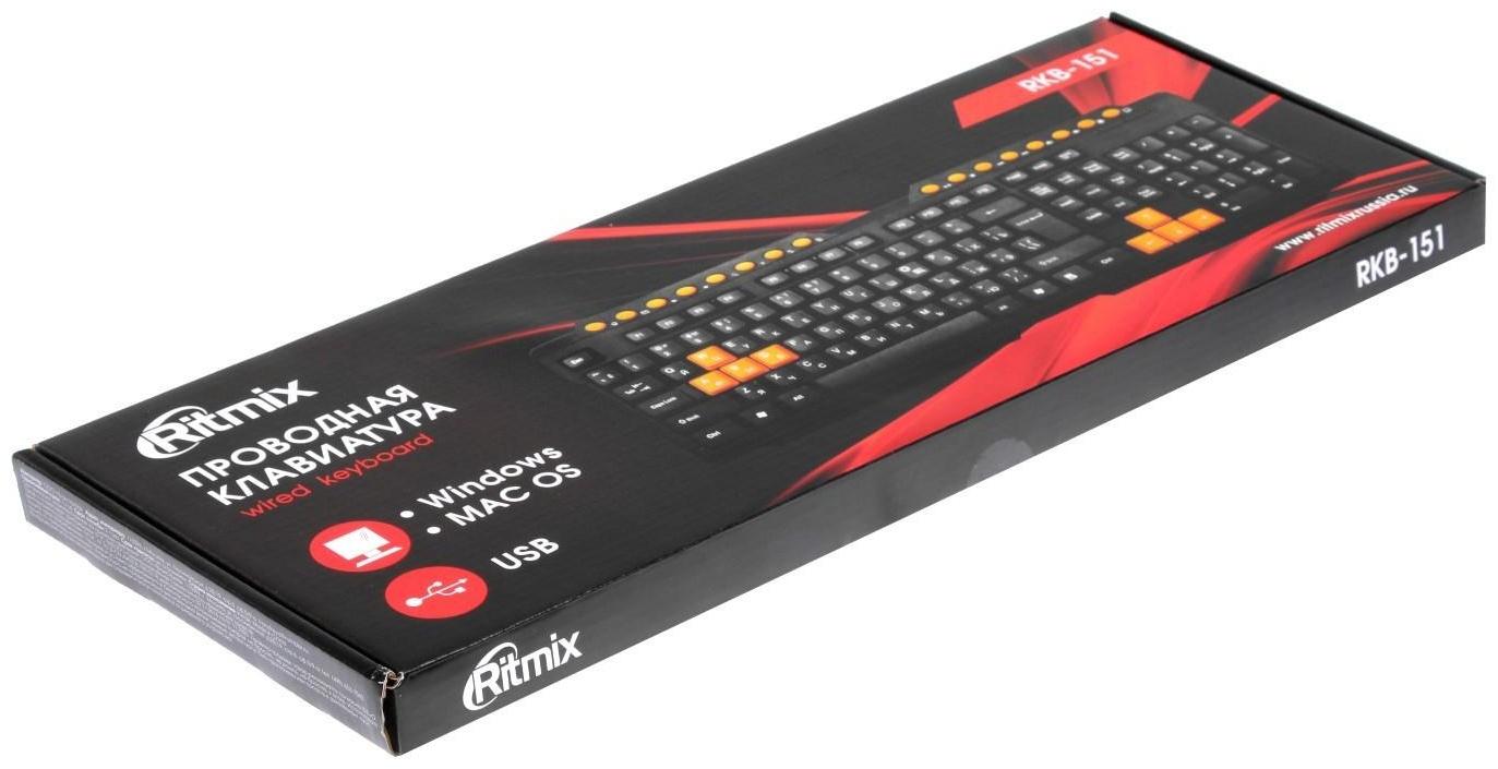 Клавиатура Ritmix RKB-151, игровая, проводная, мембранная, 104+16  клавиш, USB, чёрная