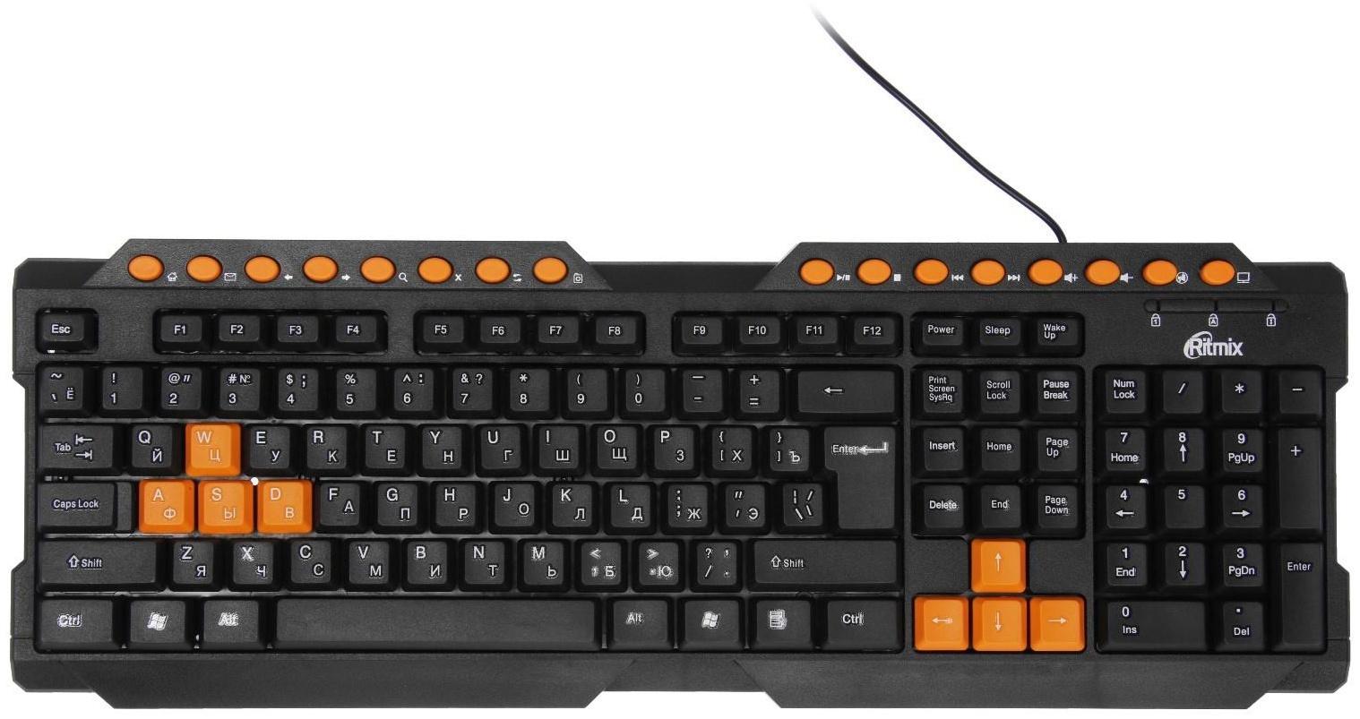 Клавиатура Ritmix RKB-151, игровая, проводная, мембранная, 104+16  клавиш, USB, чёрная