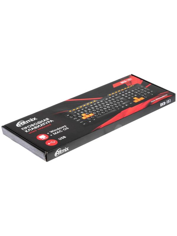 Клавиатура Ritmix RKB-151, игровая, проводная, мембранная, 104+16  клавиш, USB, чёрная