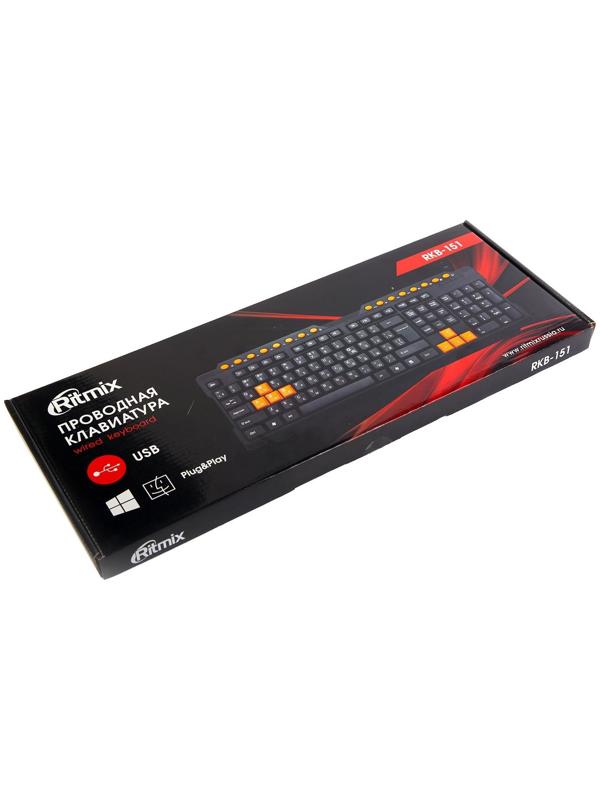 Клавиатура Ritmix RKB-151, игровая, проводная, мембранная, 104+16  клавиш, USB, чёрная
