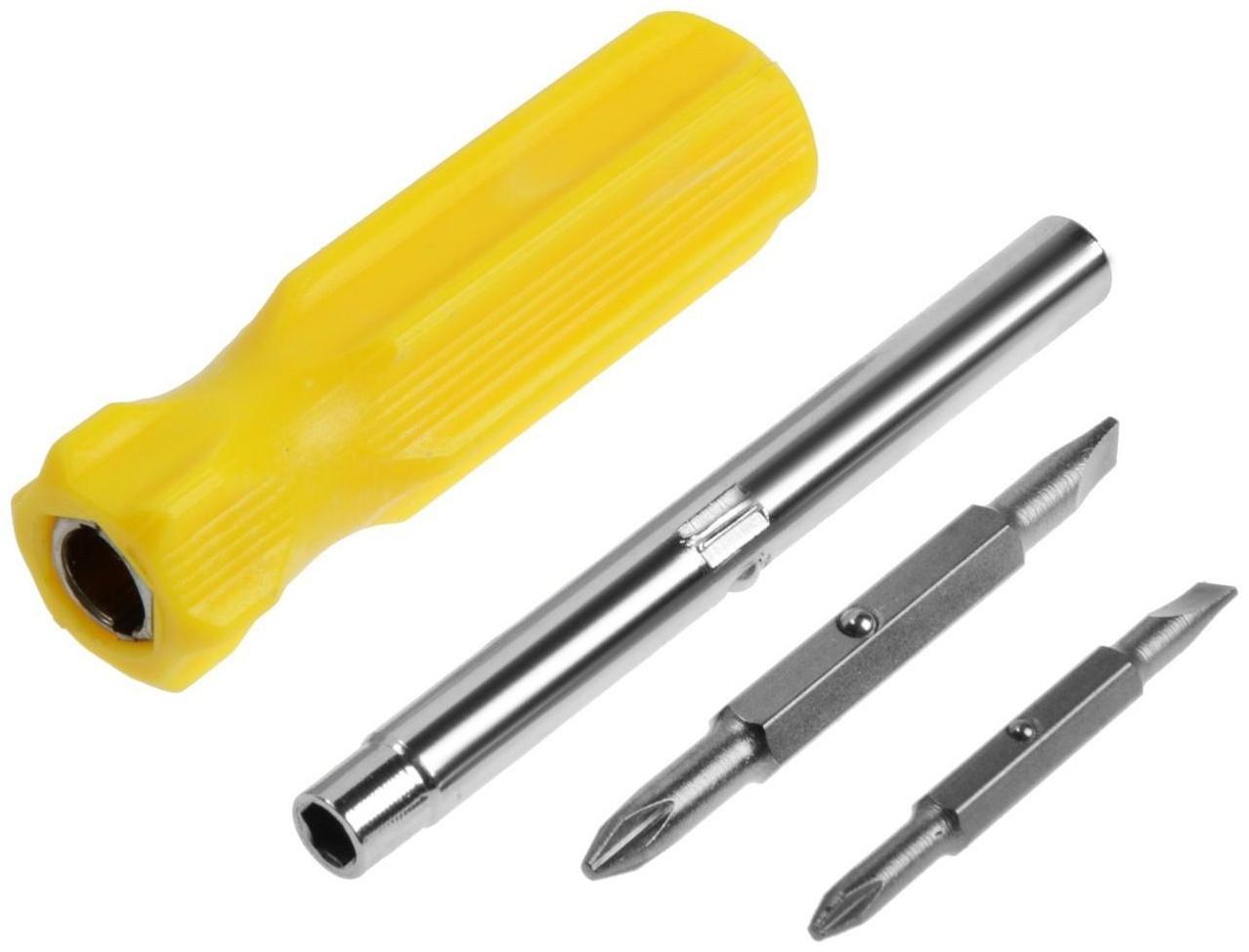 Отвертка комбинированная ТУНДРА, 4 в 1, пластиковая рукоятка, PH1/SL4 PH2/SL5 x 75 мм МИКС