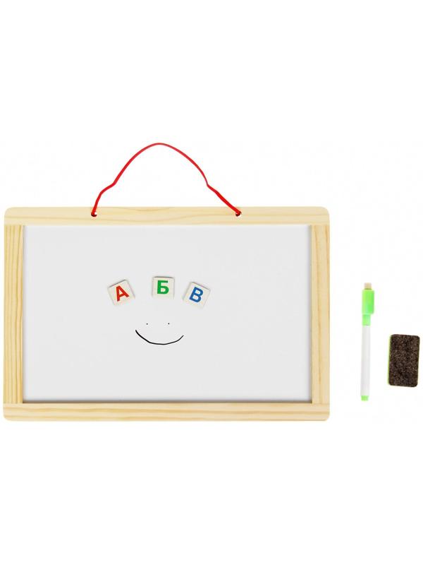 Доска двусторонняя, малая, в наборе магниты с алфавитом, маркер на водной основе, мелки, губка