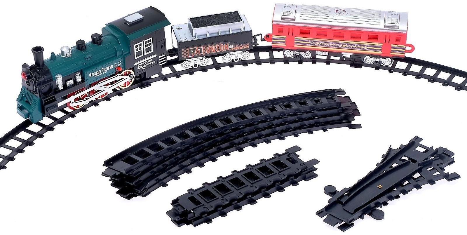 Железная дорога «Классический поезд», свет и звук, с дымом, работает от батареек