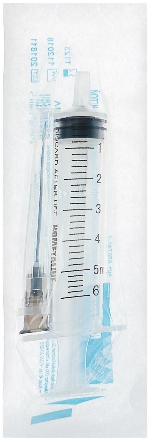 Шприц 3-компонентный одноразовый стерильный 5 мл. игла 0,7мм, диаметр 38мм, 22Gx1 1/2