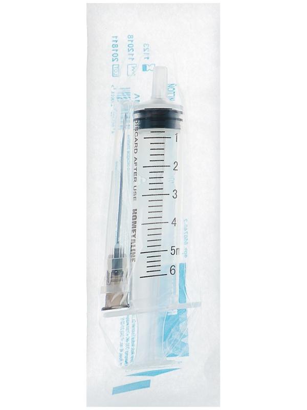Шприц 3-компонентный одноразовый стерильный 5 мл. игла 0,7мм, диаметр 38мм, 22Gx1 1/2