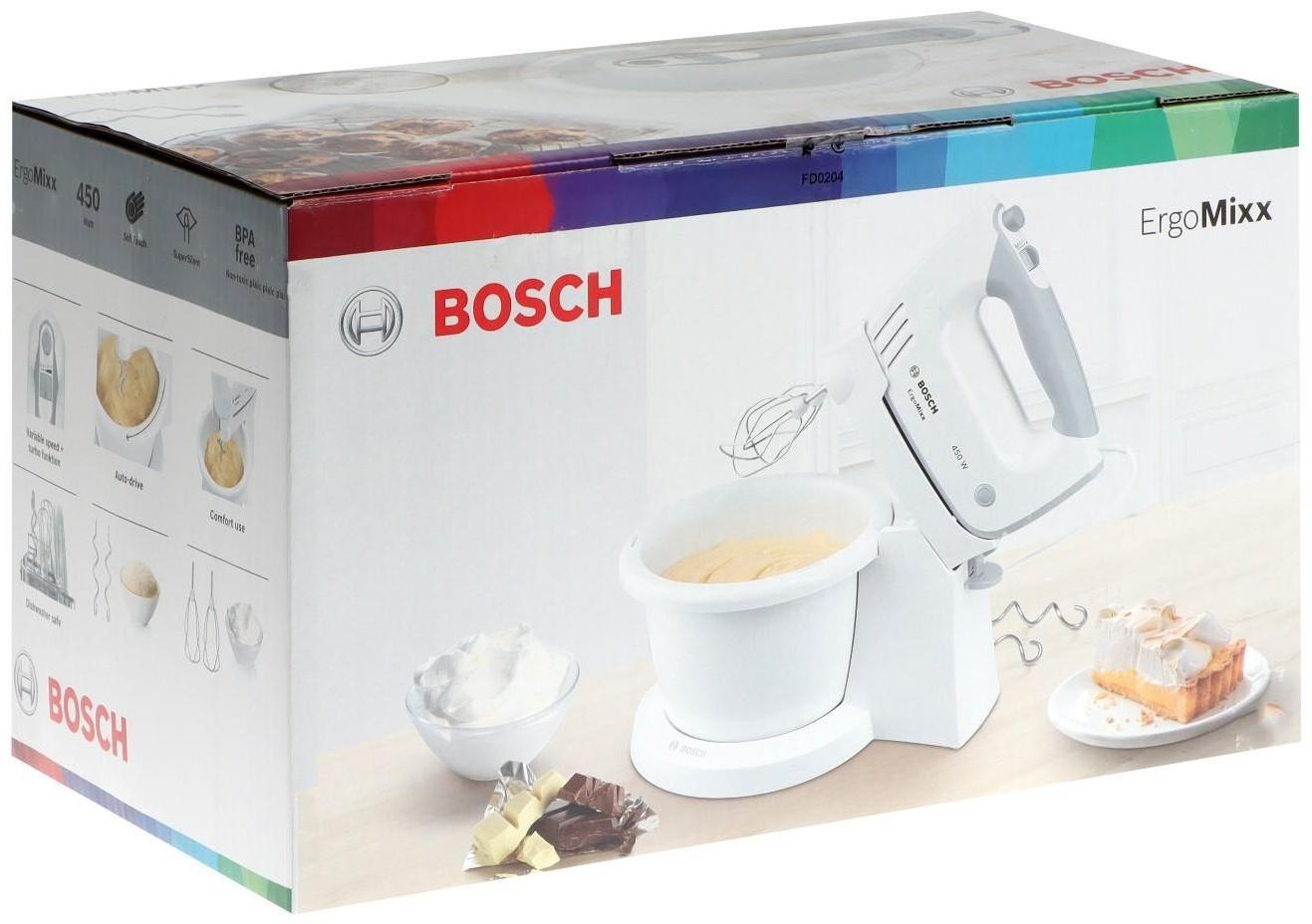 Миксер Bosch MFQ 36460, 450 Вт, 3 л, 5 скоростей, кнопка отсоединения насадок