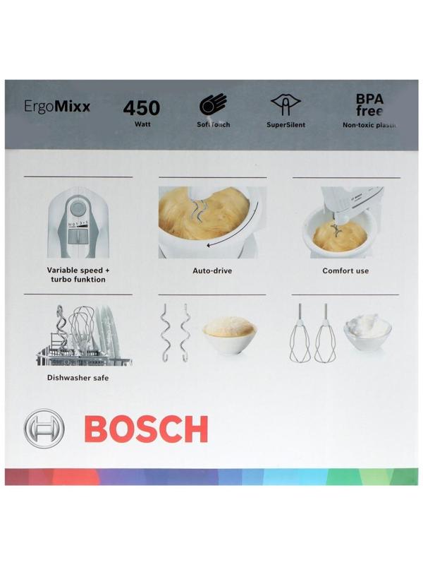 Миксер Bosch MFQ 36460, 450 Вт, 3 л, 5 скоростей, кнопка отсоединения насадок