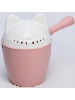 Ковш для купания и мытья головы, детский банный ковшик, хозяйственный «Котофей», 1 литр, цвет розовый