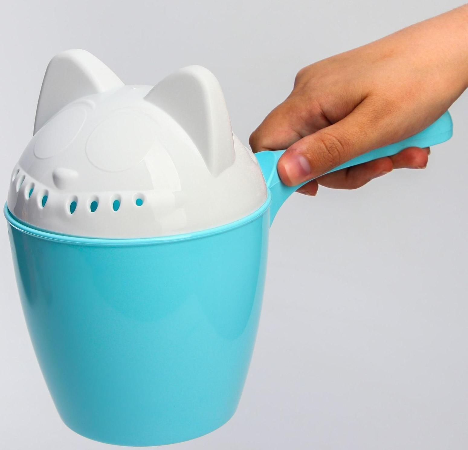 Ковш для купания и мытья головы, детский банный ковшик, хозяйственный «Котофей», 1 литр, цвет голубой