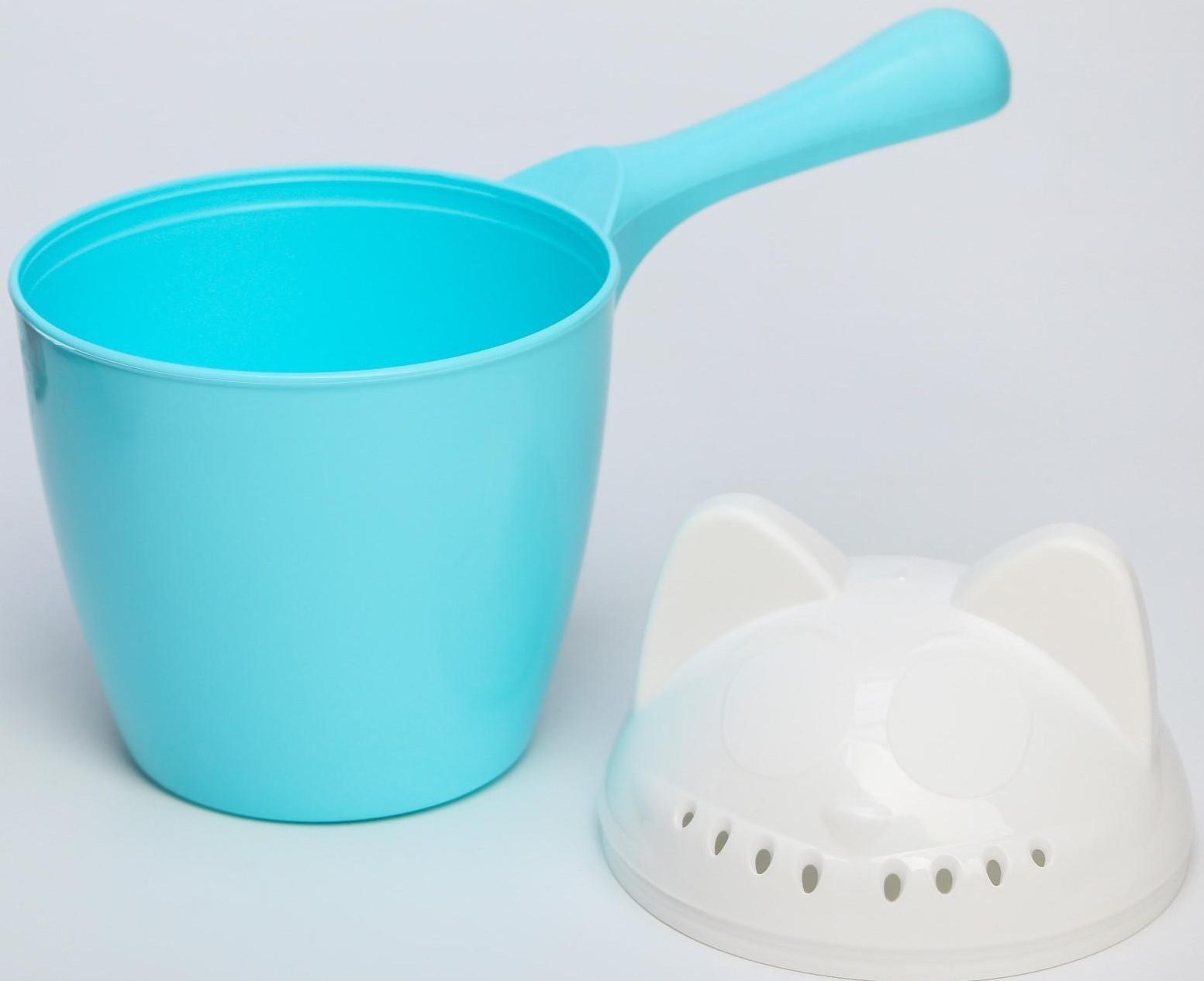 Ковш для купания и мытья головы, детский банный ковшик, хозяйственный «Котофей», 1 литр, цвет голубой